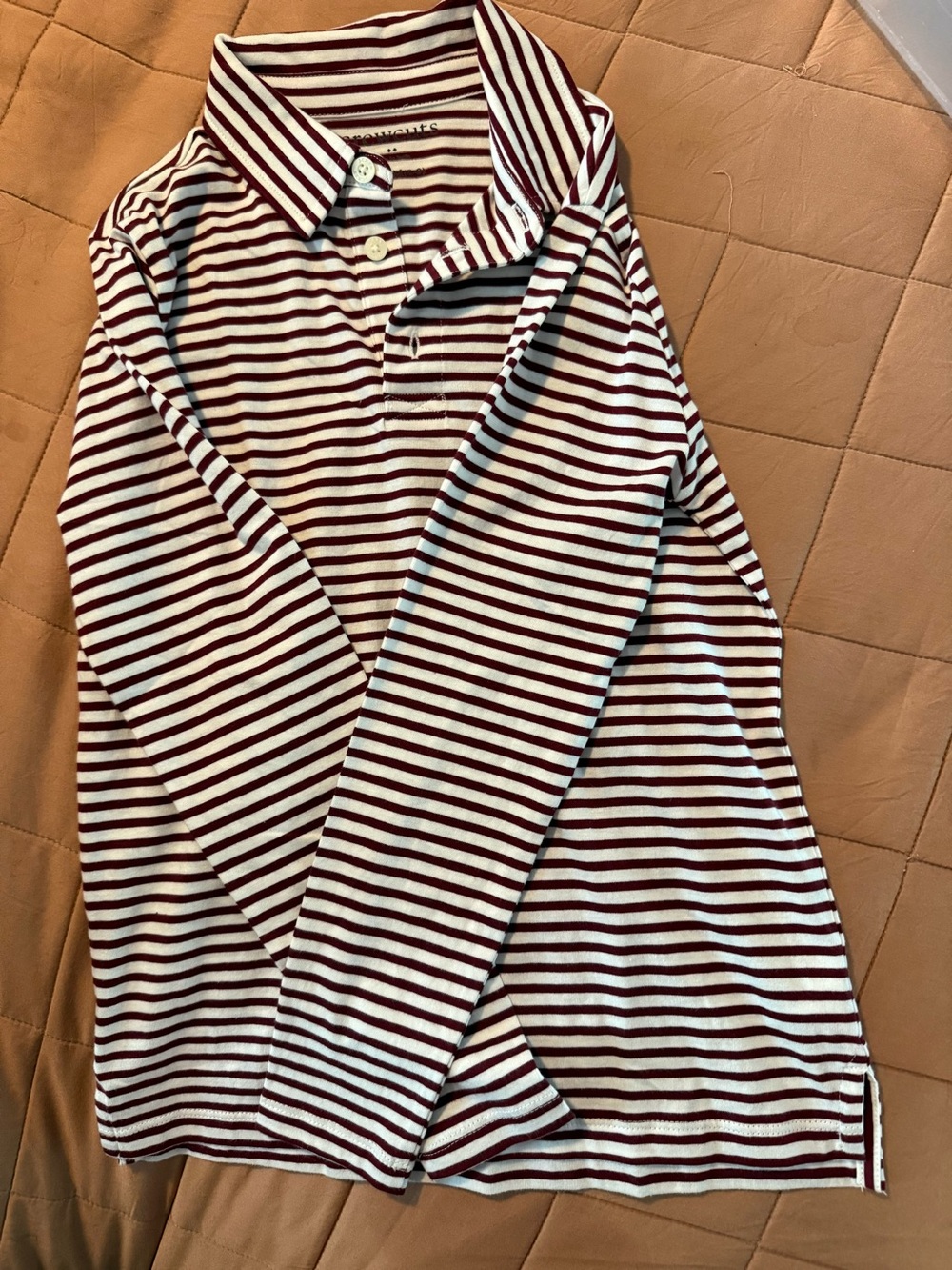Striped Long-Sleeve J Crew Polo Top - White & Burgundy - Kids medium